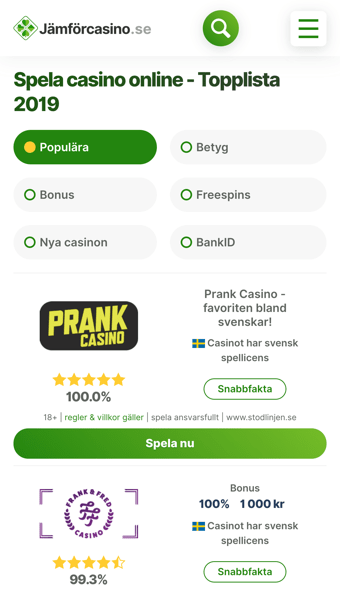 Jämförcasino.se mobile screenshot